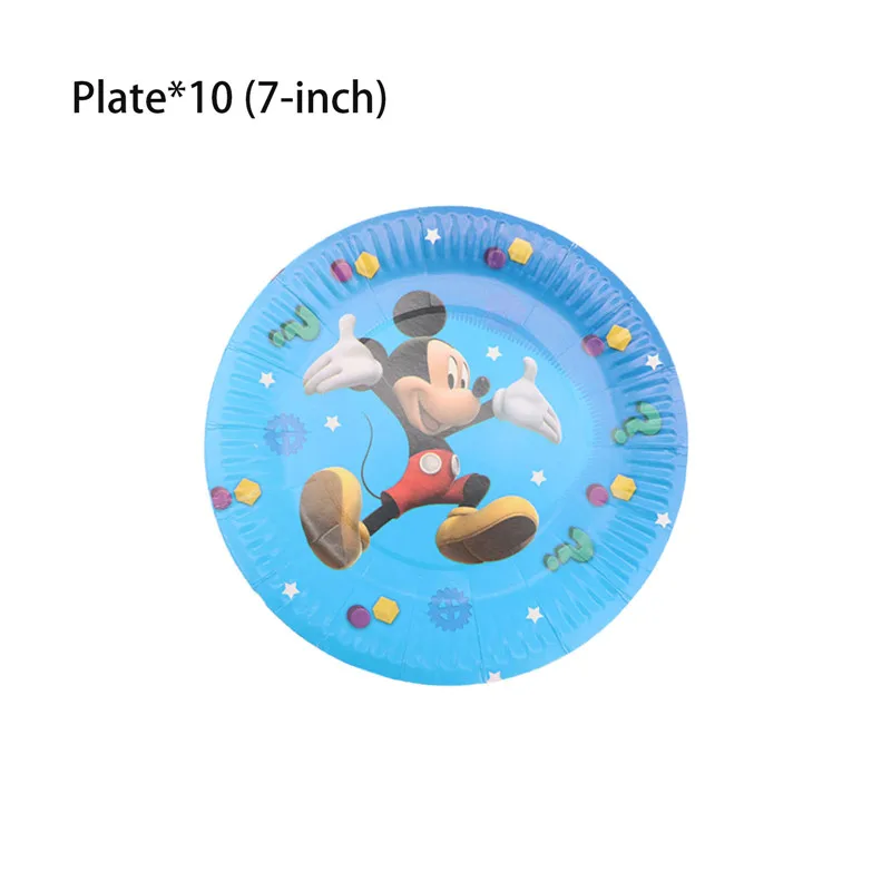 Plate 10pcs Микки Маус с днем рождения украшения одноразовые столовые приборы чашка тарелка соломенные салфетки мальчик синие вечерние принадлежности детский душ - Цвет: Plate 10pcs