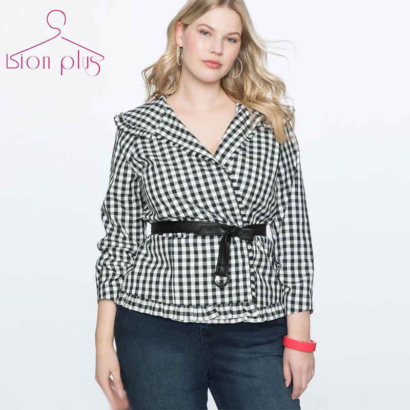 Блузка из искусственной кожи с поясом большие размеры женские блузки в клетку 5XL