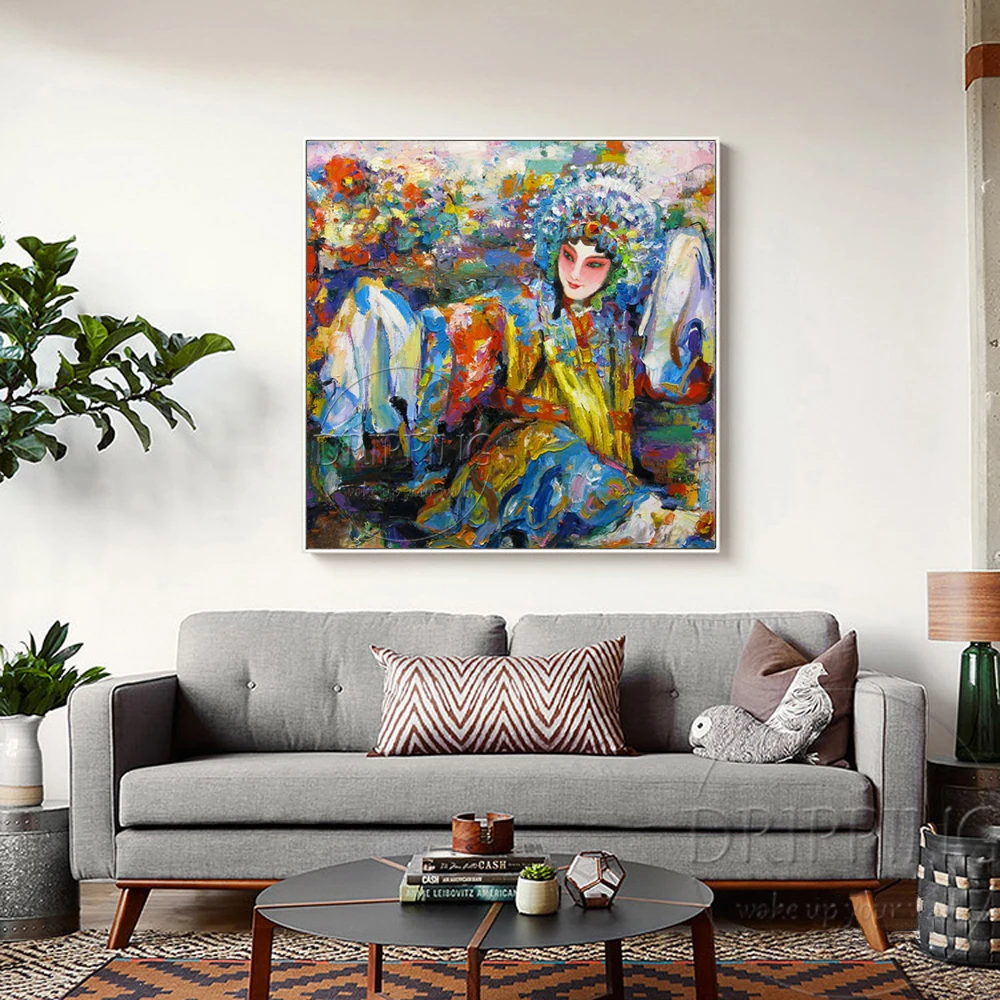 Ручная живопись высокого качества "Скиллед Артист" китайской драмы, масляная картина современного портрета Пекинской оперы.