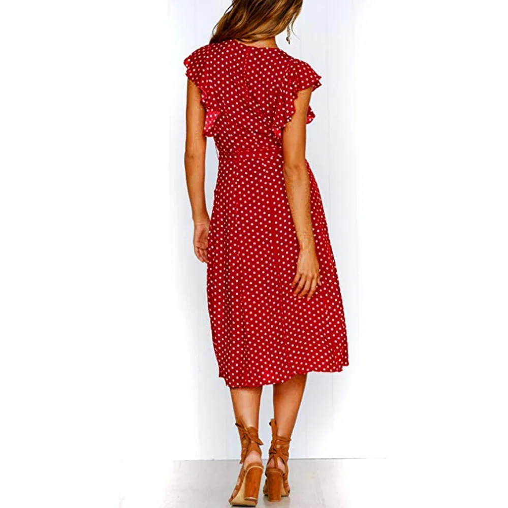 2018 модное повседневное летнее женское сексуальное платье в горошек с v образным