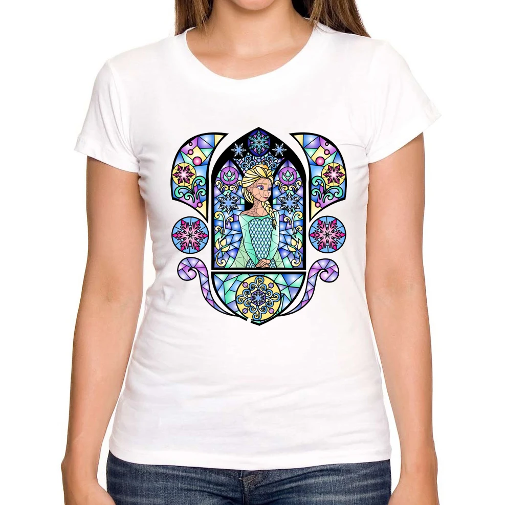 2018 новейшая мода витражные стекла в арендель замок печатных женщин Футболка Леди