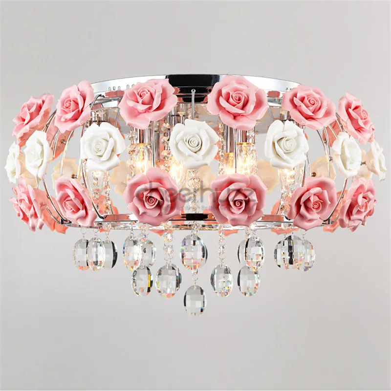 

Idyllic Modern Crystal 5 Lights Drum Pink Rose Flower Ceiling Light Fixture Lighting For Bedroom Living Room E12/E14 Bulb PL435