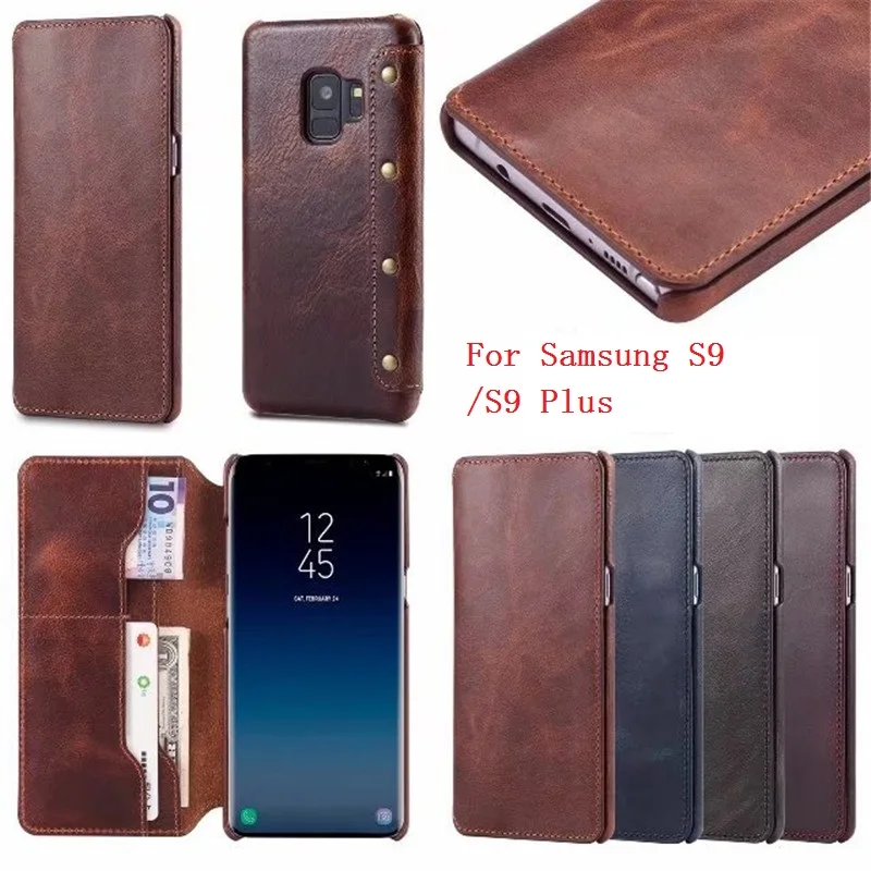 

2018 New Genuine Real Leather Flip Cover Phone Case for Samsung Galaxy S9 Wallet Case Luxury Business Style for Samsung S9 Plus