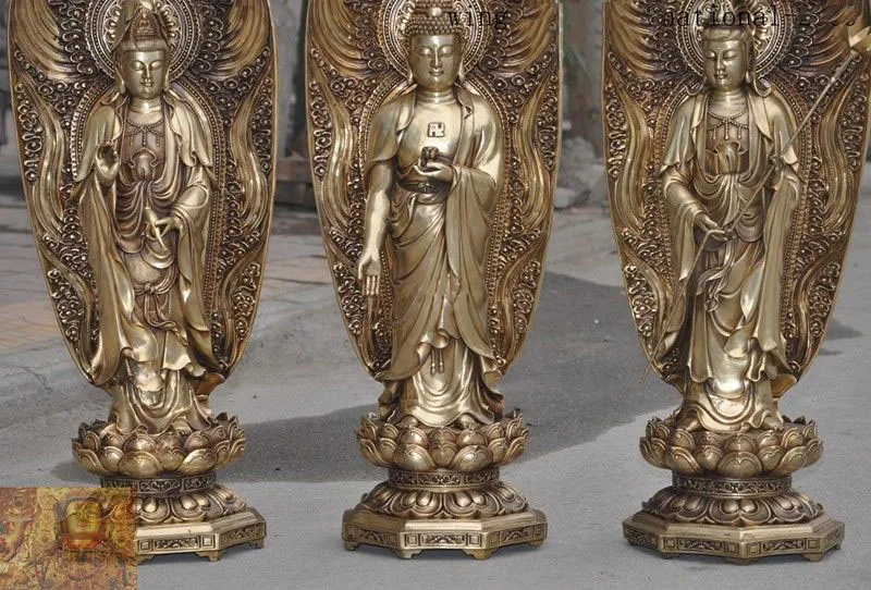 Рождество Тибет буддизм медный Shakyamuni Kwan Yin Гуаньинь 3 Бог Будда статуя Набор Новый
