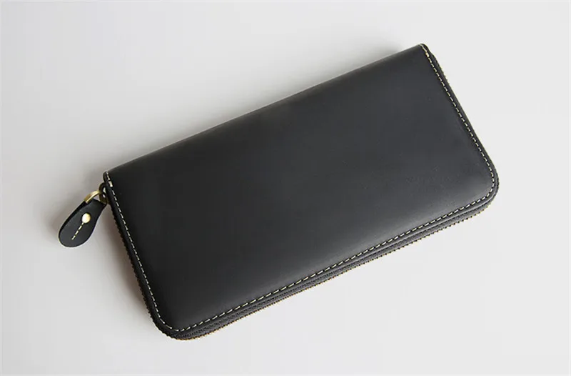 Crazy horse black LEACOOL мужской кошелек из натуральной кожи Crazy Horse, Воловья кожа, мужские винтажные длинные тонкие кошельки ручной работы, кошелек, держатель для карт Carteira - Цвет: Crazy horse black