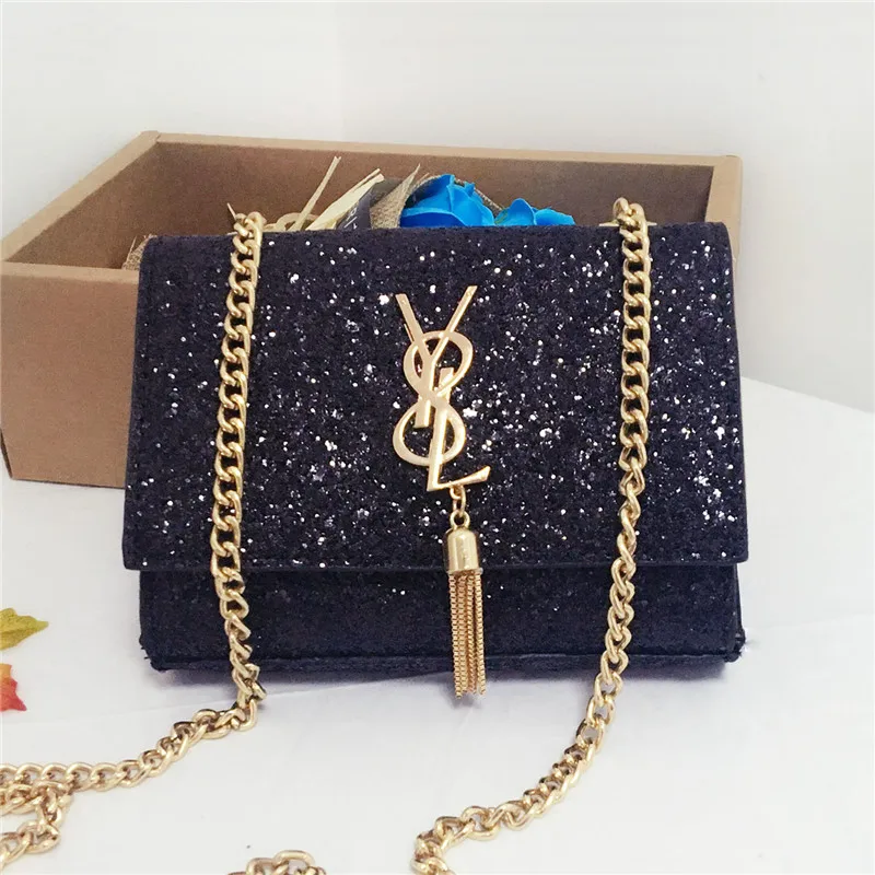 Весной Новинка 2017 небольшой пакет сумки модные матовые блестками цепи сумка|chain