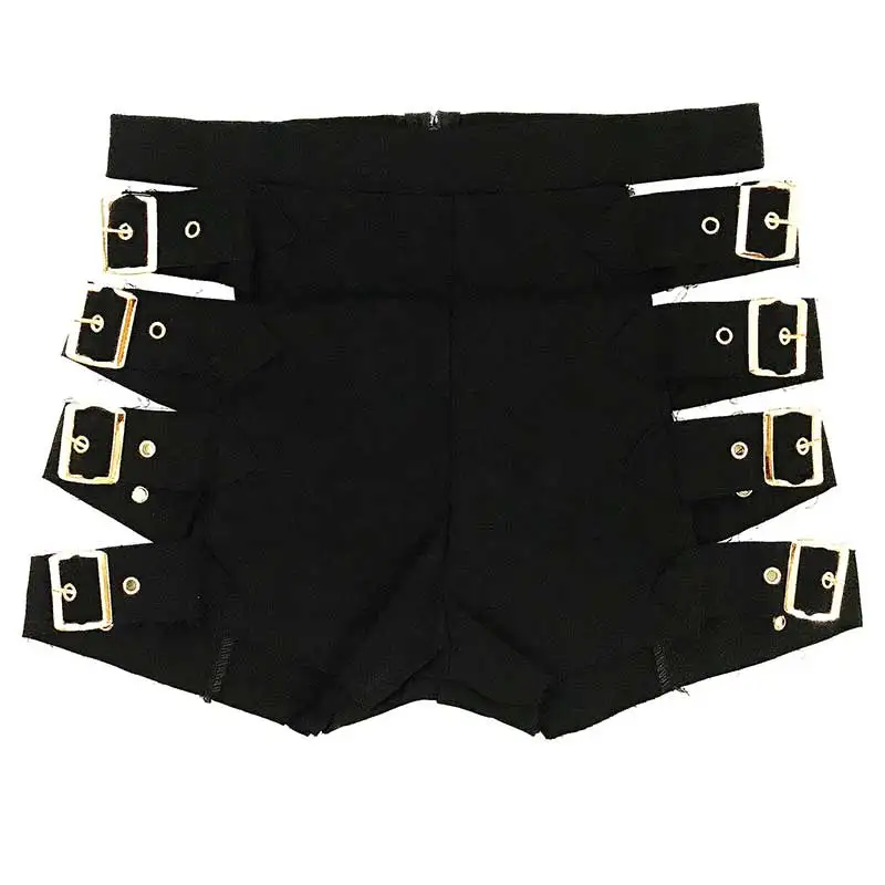 Women Sexy Punk Tight Jeans Short Buckle Hotpants Hole Denim Shorts Cut Out Night Club Hollow Mini Pants High Waist | Женская одежда
