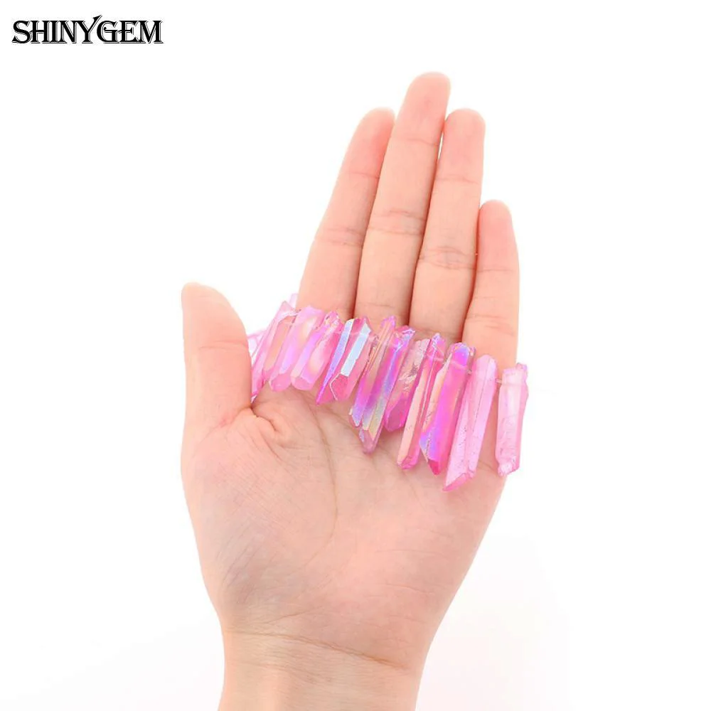 ShinyGem Wholesale Pink Crystal Pillar DIY Column Druzy Point Natural Stone Beads For Necklaces Jewelry Making 50pcs/Lot | Украшения и