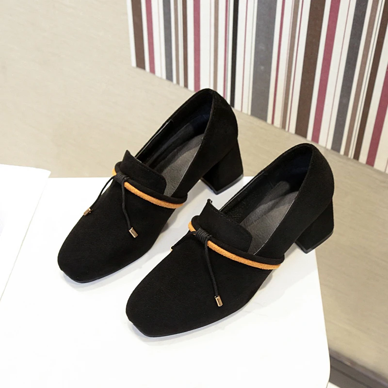 Comfortable office women shoes summer suede 2019 new square toe genuine leather medium heel solid shallow size40 | Обувь