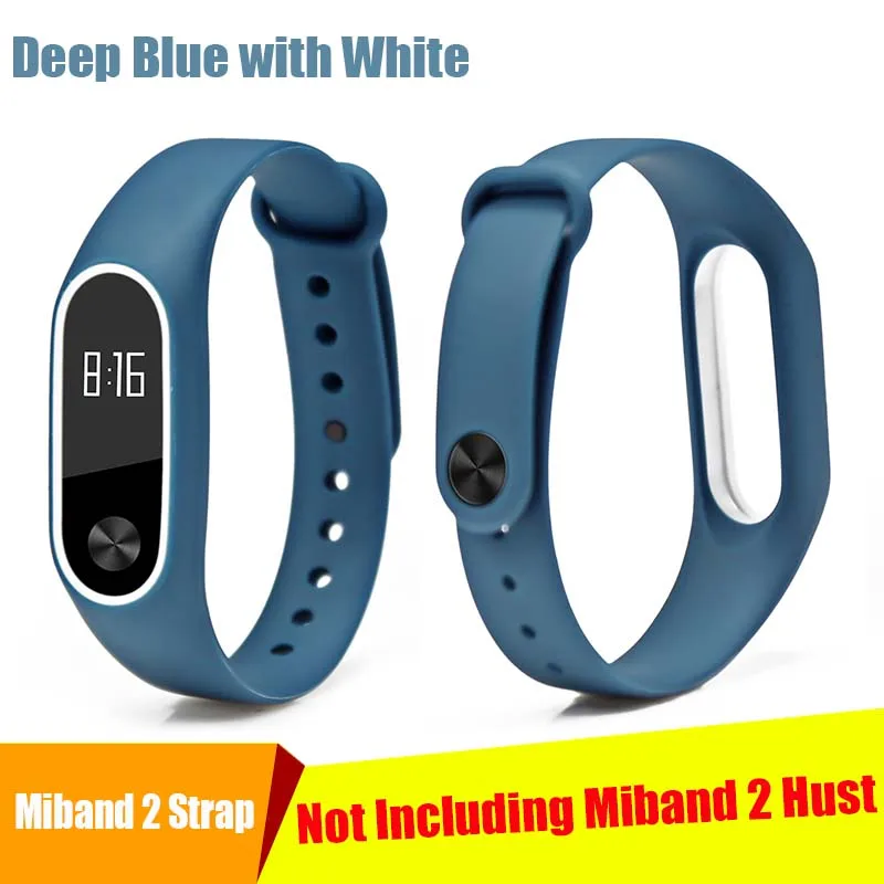 Deep blue with white BOORUI, два цвета, mi band, 2 ремешка, силиконовый, здоровый, Pulsera, цветной, сменный, ремешок на запястье для xiaomi mi 2, smart band, 15 цветов - Цвет: Deep blue with white
