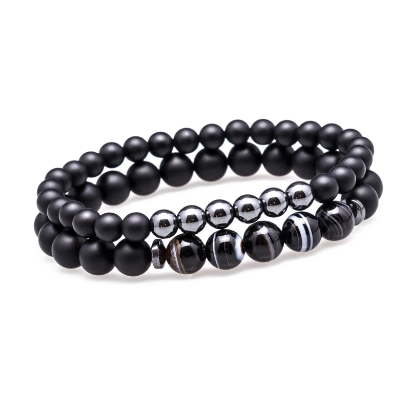 Black Striped Lucky Gem модные матовые полосатые бусины мантра молитва браслет Будда из бусин для женщин и мужчин гематит мужской браслет - Окраска металла: Black Striped