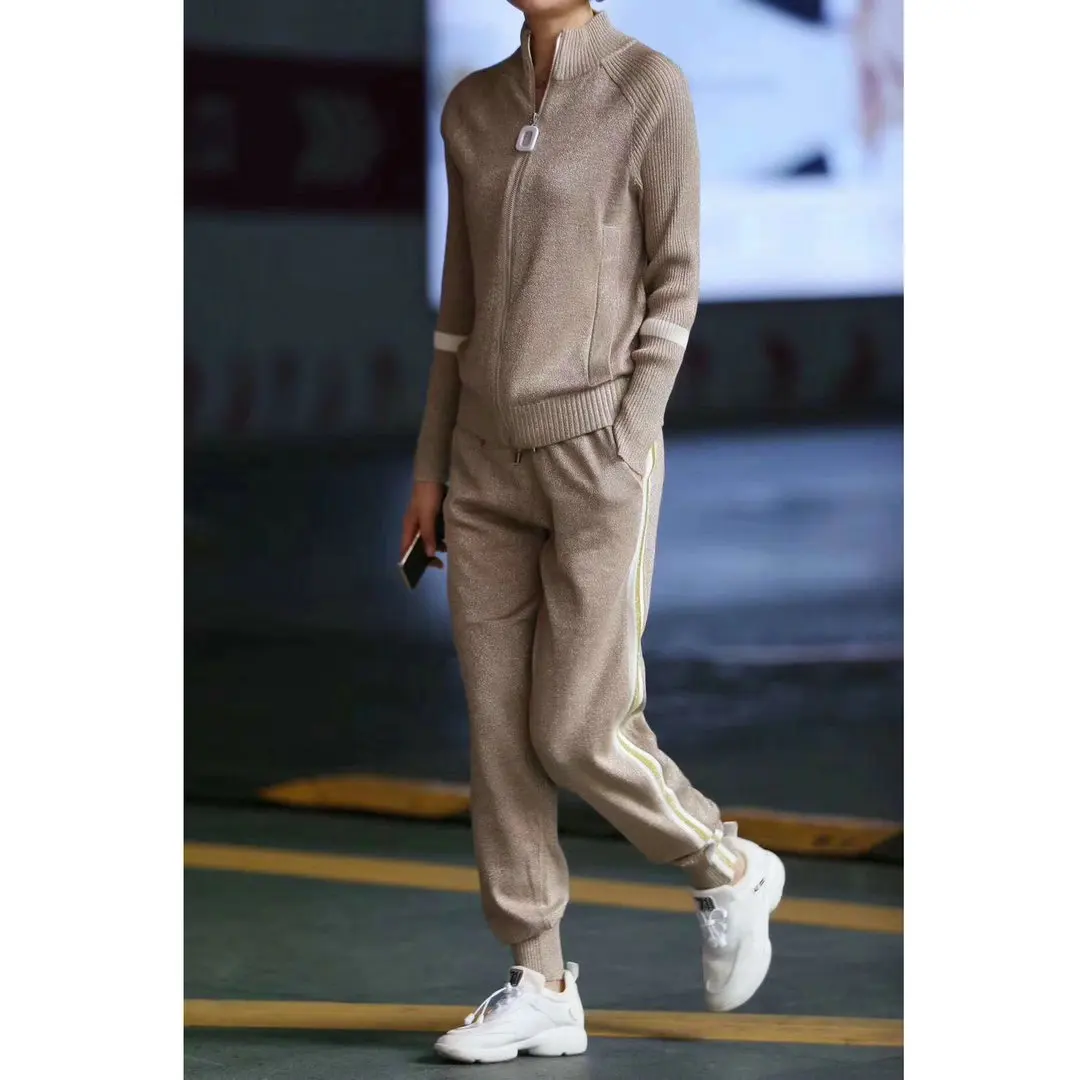 Женский Повседневный Спортивный костюм комплект из 2 предметов вязаный пуловер