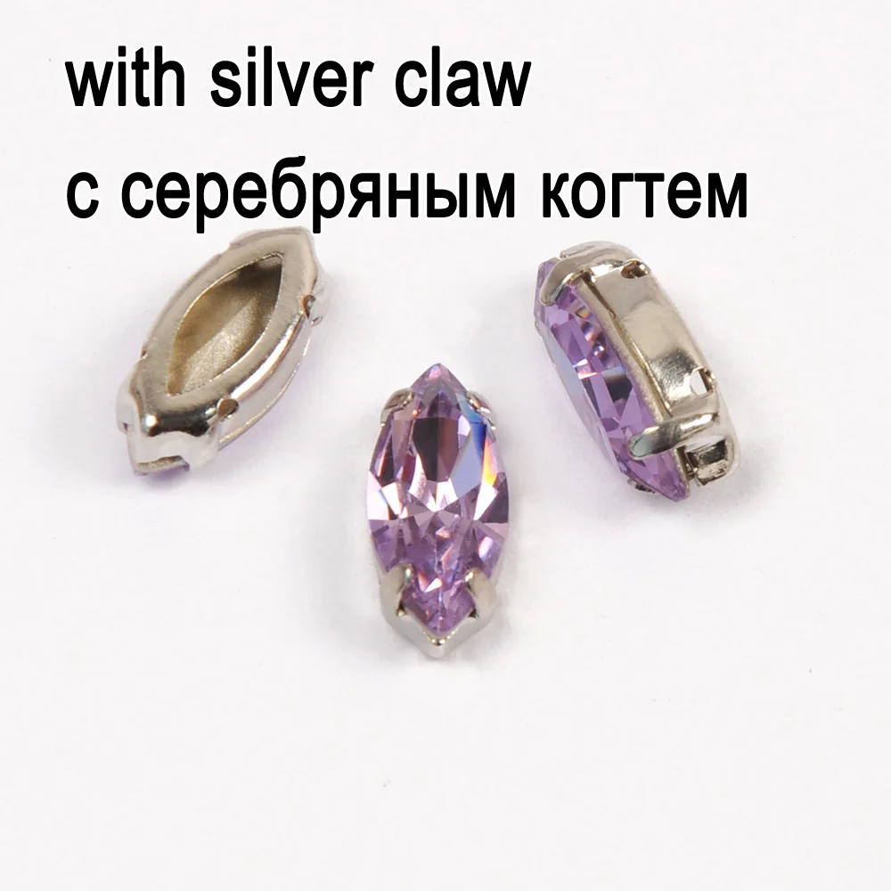 crystal with silver Фиолетовые заостренные с обратной стороны Стразы для одежды Наветт форма пришивные камни декоративные хрустальные стразы с когтями - Цвет: crystal with silver