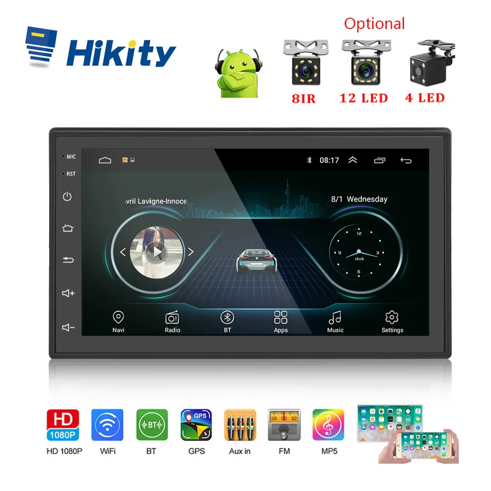 Hikity Android 8,1, автомагнитола, стерео, gps навигация, Bluetooth, wifi, универсальный, 7 дюймов, 2din, автомагнитола, стерео, автомобильный мультимедийный плеер