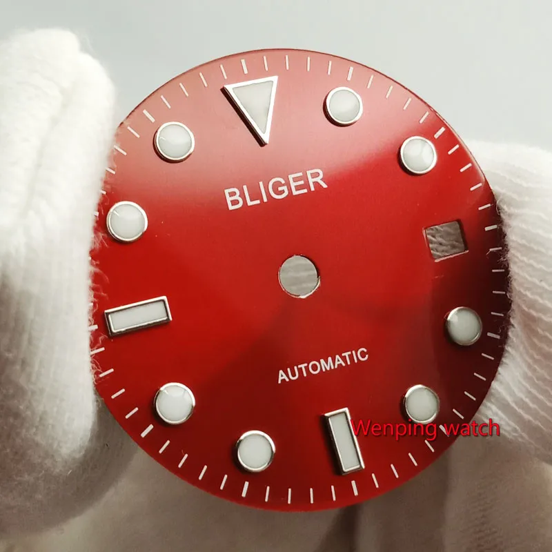 with Bliger Bliger 28,5 мм без логотипа светящийся циферблат с окошком даты красный циферблат подходит для ETA 2824 2836 MIYOTA 8215 821A Mingzhu DG2813 автоматический механизм - Цвет: with Bliger