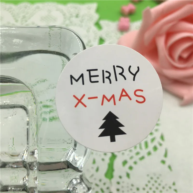 Круглые Праздничные наклейки-крафт-наклейки Merry X-MAS диаметр 3 см 100 шт./лот |