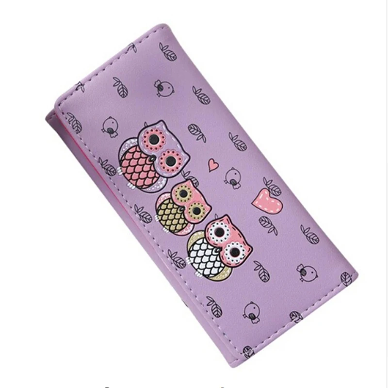 purple Женские кошельки с милой совой, Дамский кошелек для монет, Длинные Короткие стильные сумки для денег, клатч, женский кошелек, держатель для карт, кошельки, сумка, кошелек - Цвет: purple