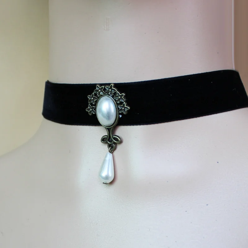 Модные черные винтажные бархатные перламутровые Висячие ЖЕНСКАЯ подвеска на