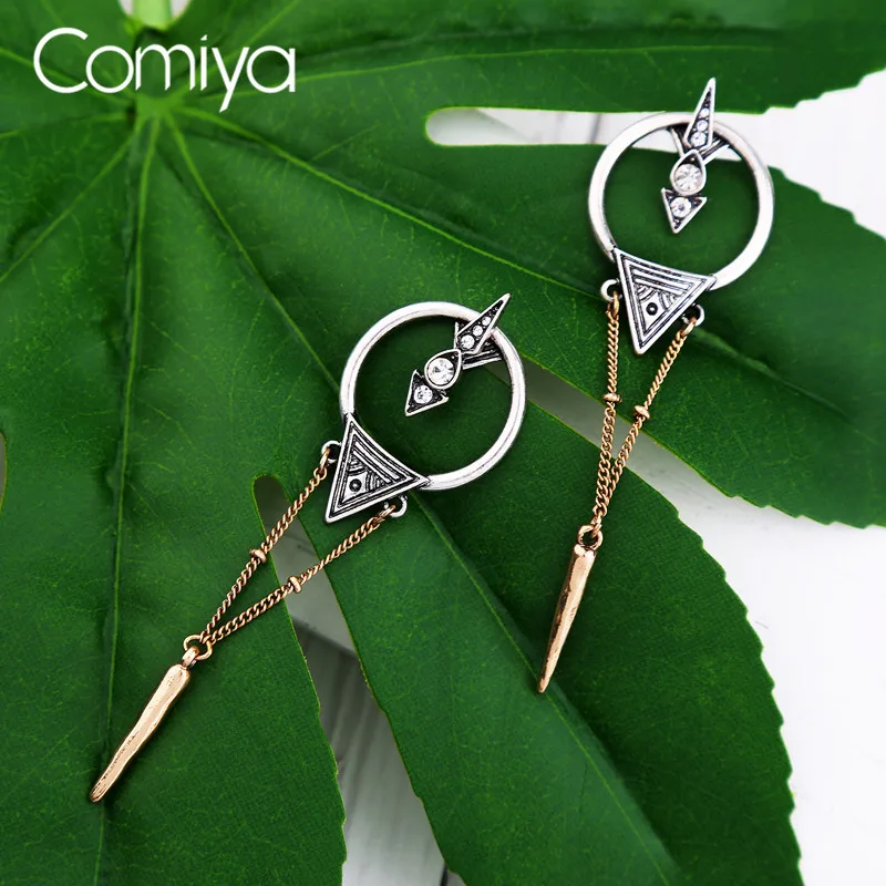 Comiya Aros, висячие серьги, буклы д 'ореллей, подвески с кристаллами, модный серебряный цвет, цинковый сплав, Длинные звенья, подвеска, ювелирное изделие