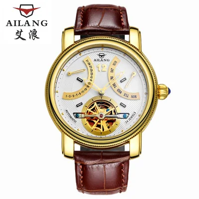 AILANG Flying Tourbillon Мужские часы, автоматические механические часы со скелетом, мужские водонепроницаемые Авто-зазоры Horloges Mannen, Прямая поставка - Цвет: Gold shell flour