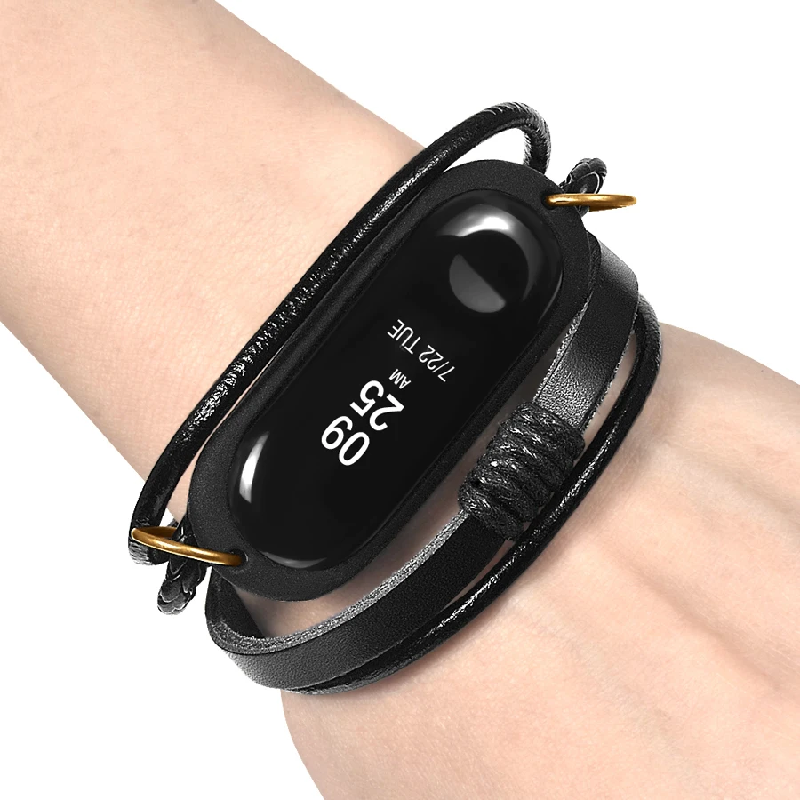 Ремешок кожаный для Xiaomi Mi Band 3 сменный винтажный плетеный браслет часов