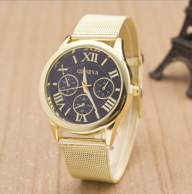 Часы наручные мужские/женские из нержавеющей стали под платье золотистые