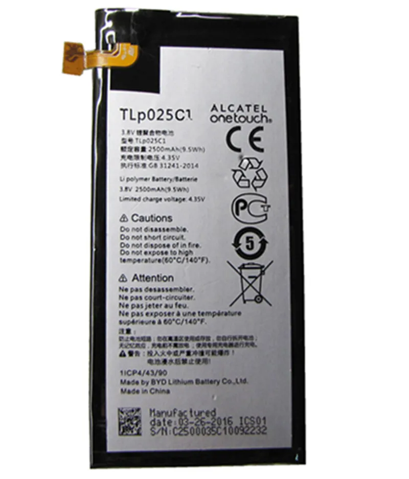 Аккумулятор 2500 мАч для Alcatel One Touch POP 4 Plus + 5056D 5056A 5056N 5056O 5056 Вт аккумуляторы TLP025C1 /