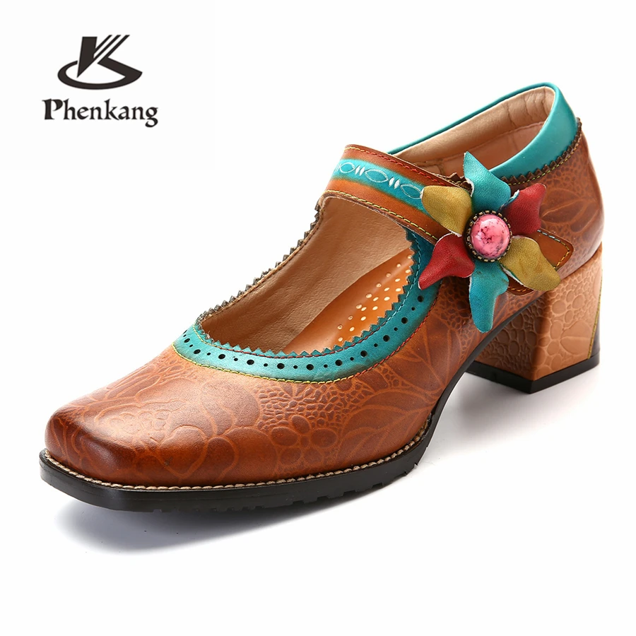 

Women sandals pumps shoes vintage genuine leather high heels gladiator retro summer platform sandals for women shoes brown 2019