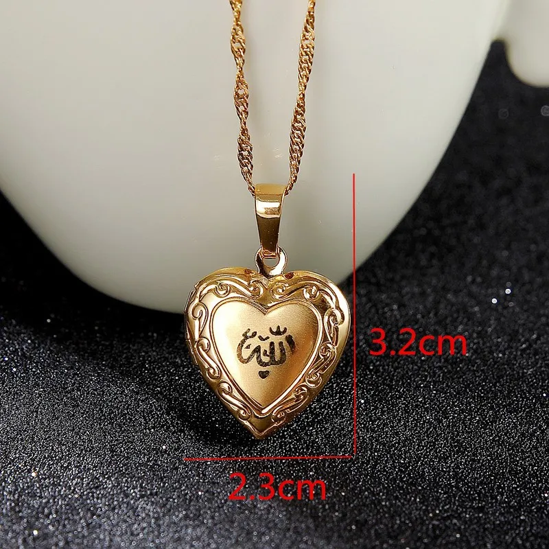 Сердце Аллах кулон ювелирные изделия для женщин 14 К Solid Gold FINISH мусульманское сердце Аллах Открытое сердце кулон ожерелье с цепочкой
