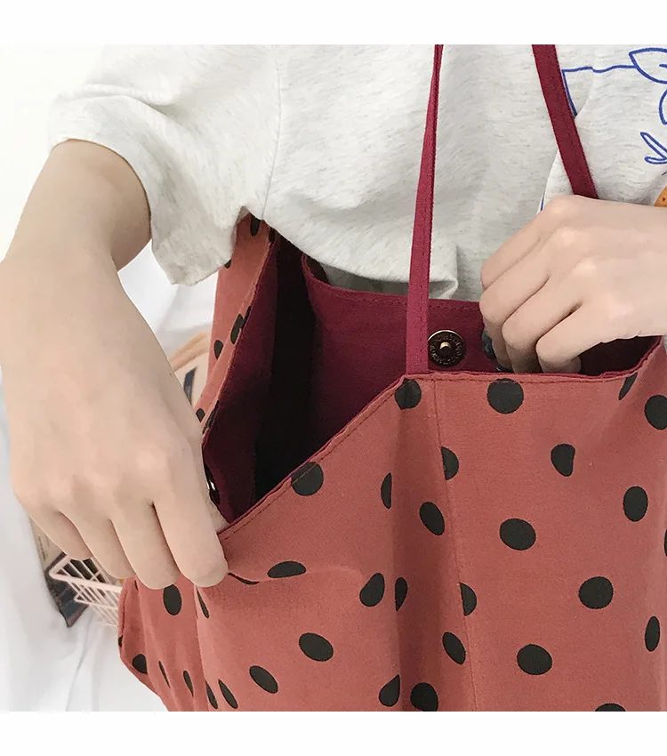 Женская Повседневная Сумка Tote хлопковые сумки через плечо для девочек-подростков дорожная Большая вместительная сумка женская сумка в горошек сумка для покупок сумка