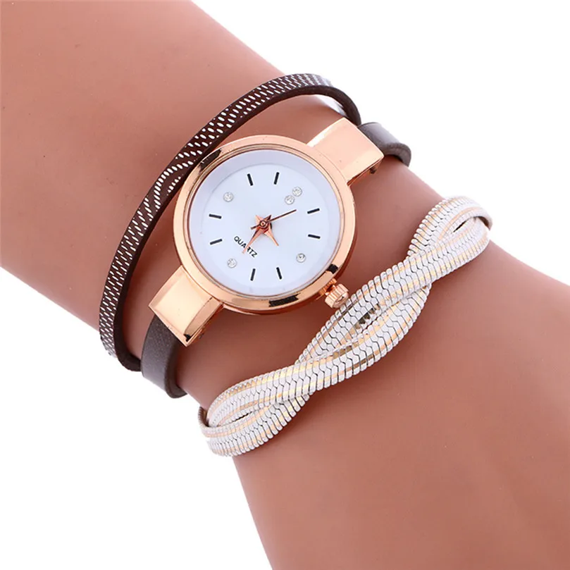 Женские Модные часы Обёрточная бумага плетения вокруг браслет леди Женщины