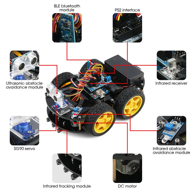 Keywish 4WD робот-машинки для Arduino Starter Kit умный автомобиль приложение RC робототехники обучающий комплект обучающий ствол игрушка малыш урок+ видео+ код