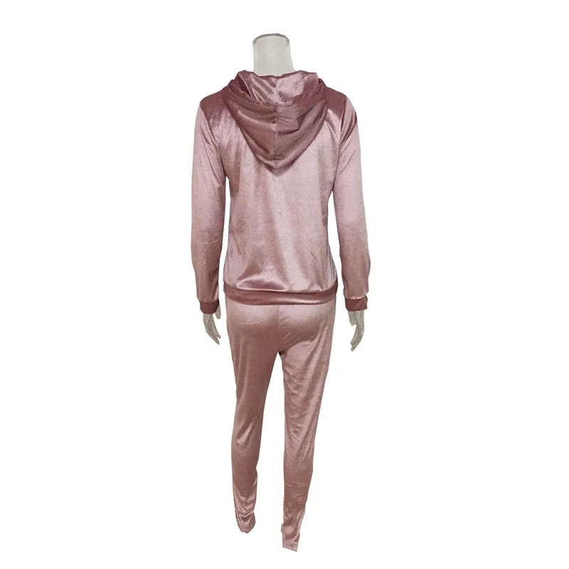 Женский вельветовый спортивный костюм 2 шт. толстовка с капюшоном и штаны базовый