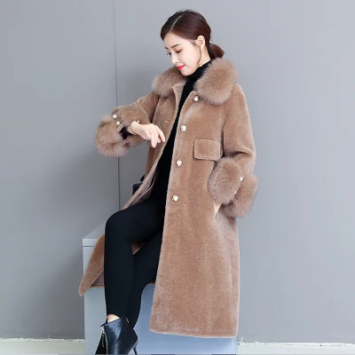 Шуба из натурального меха женская шуба овчины 2018 осенне-зимняя новая длинная