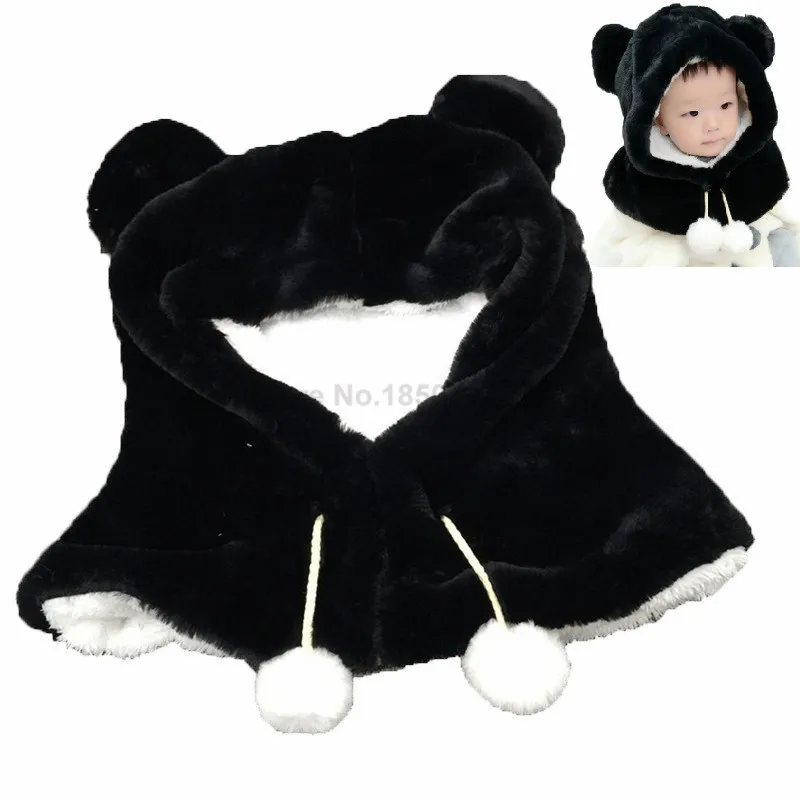 black kids hat Новая модная зимняя детская шапка с капюшоном, шарф, милый медведь, шар с ушками, теплая плюшевая детская шапочка, шапка для мальчиков и девочек, детская шапка - Цвет: black kids hat