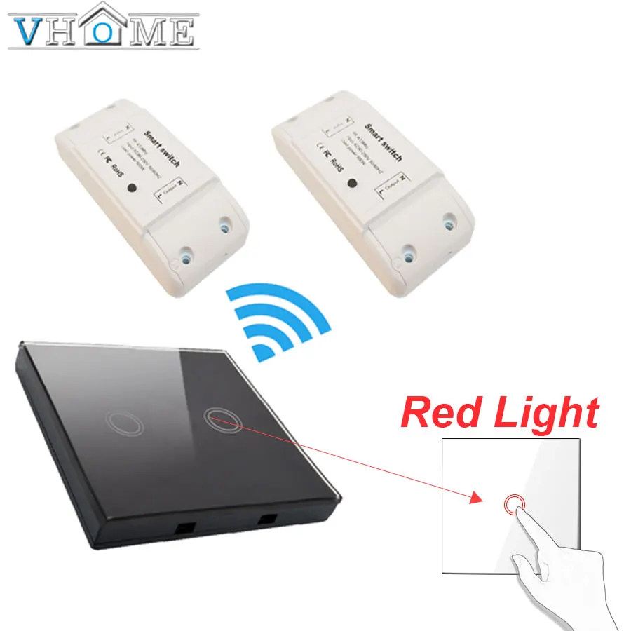 black 2ch set VHome, умный пульт дистанционного управления, сенсорный переключатель, RF 433 МГц, релейный приемник, мощность переменного тока, 90-250 В, 5A, беспроводной светодиодный светильник, переключатель, передатчик - Цвет: black 2ch set