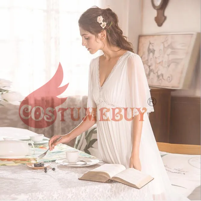 Costumebuy, женское винтажное викторианское белое платье, сорочка в средневековом стиле, одежда для сна, кружевная ночная рубашка, платье принцессы, домашняя одежда