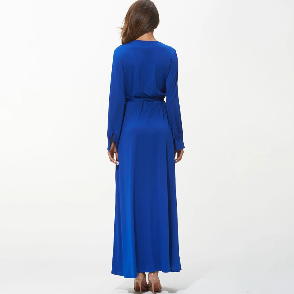Женское платье с длинным рукавом Berydress синее коктейльное платье-макси поясом на
