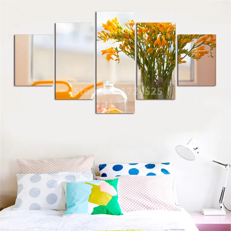 5 шт. настенные картины с желтыми цветами без рамки | Дом и сад