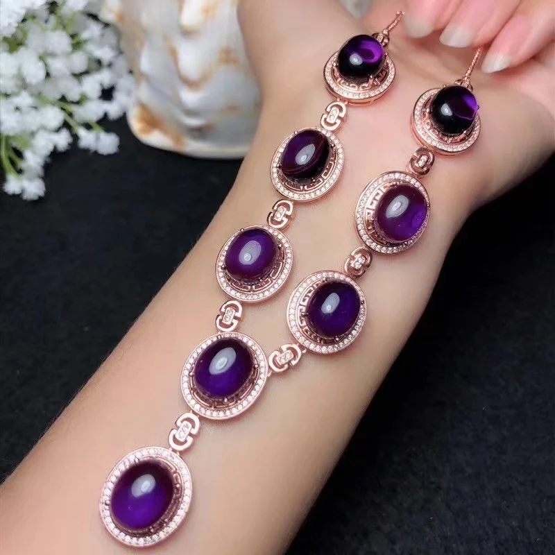 Женское серебряное ожерелье с фиолетовым аметистом вечерние украшения большого