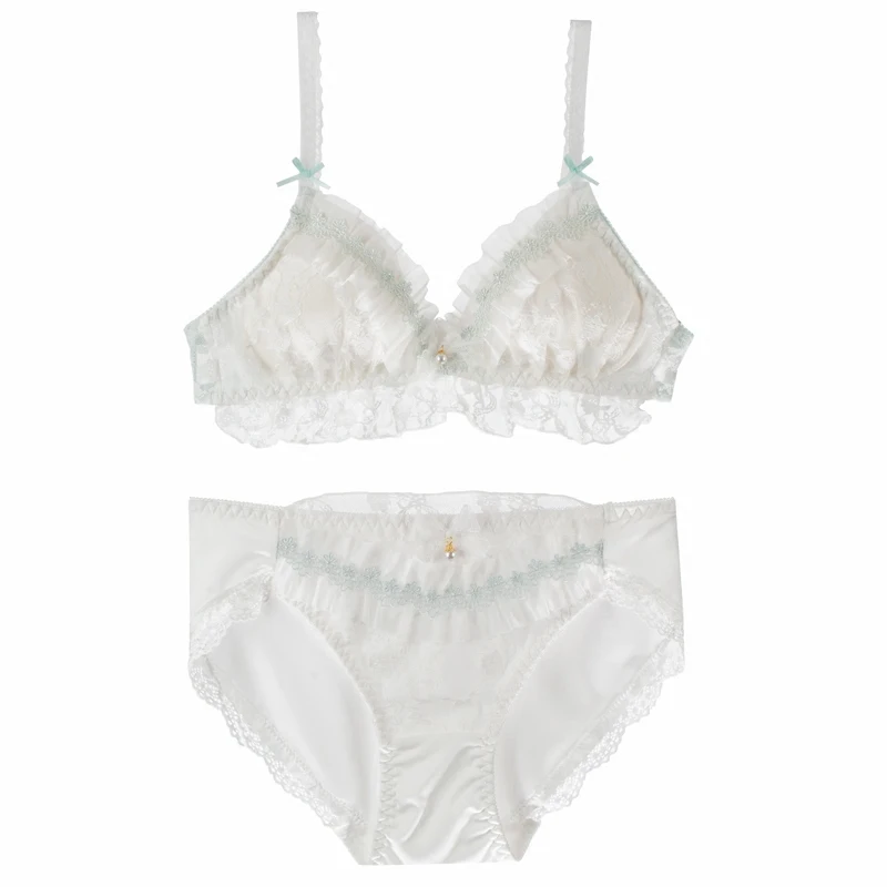 Милый кружевной японский бюстгальтер и трусики Феи Кэй с маленькой грудью мягкое