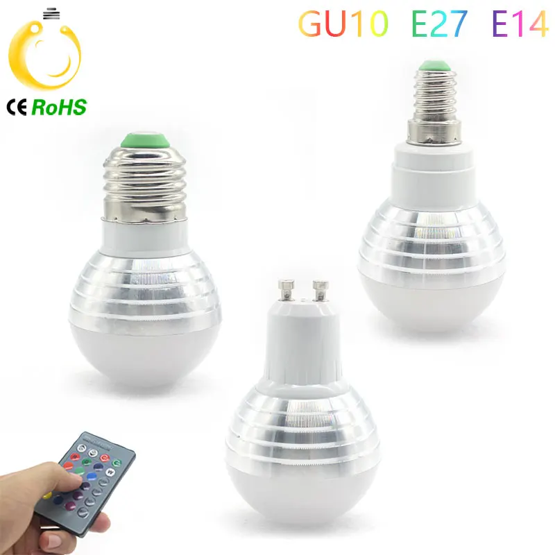 E27 E14 GU10 светодиодный RGB светильник 110 В 220 5 Вт прожектор с регулируемой яркостью
