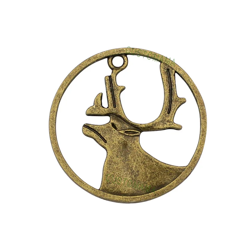

25pcs- Elk Charms, Antique Silver/ Bronze Deer Head With Antler Charms Pendants 35mm