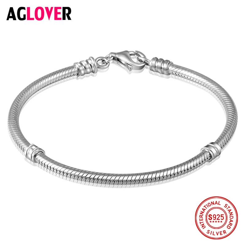 

Solid 925 Sterling Silver Charm Bracelets Woman Fashion 18cm Snake Chain Bracelet Female Jewelry