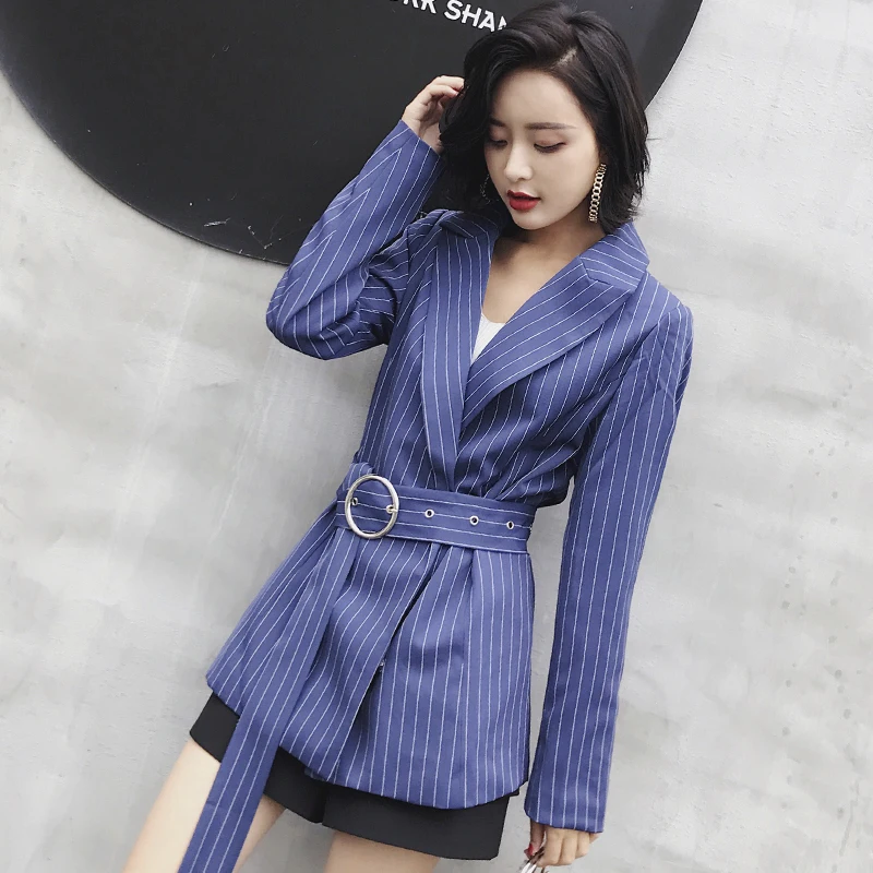 Женский офисный блейзер в полоску повседневный элегантный с отложным воротником