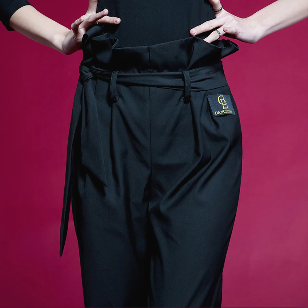 Брюки женские черные для латиноамериканских танцев тренировочные сценические