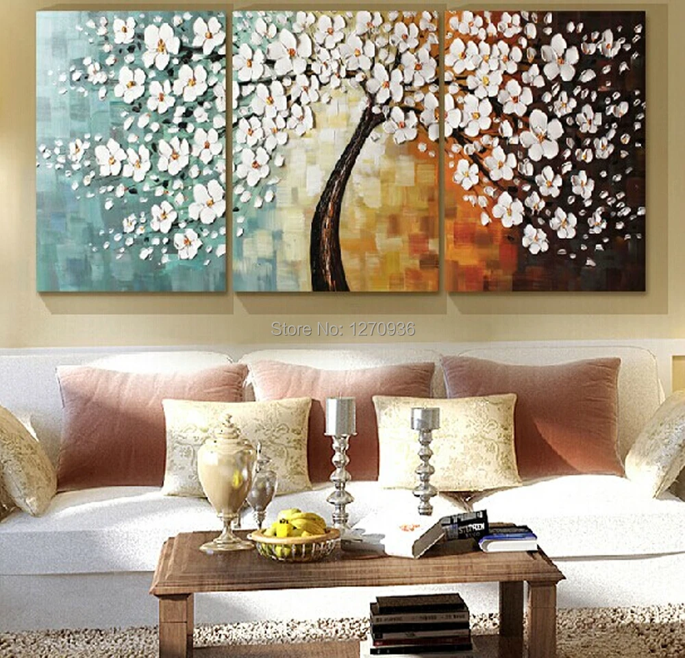 Талантливые художники 100% ручная роспись 3 панели палитра нож белый цветок