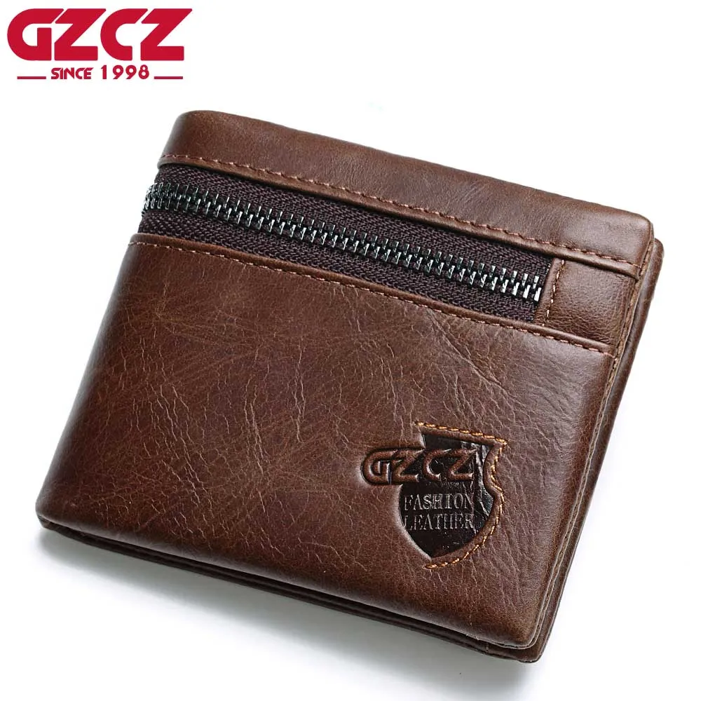 Gzcz Пояса из натуральной кожи кошелек Для мужчин молнии Дизайн двойные Короткий Мужской клатч с держателем карты мини портмоне Crazy Horse Портфель