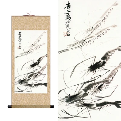 Рисование креветок Qi Baishi каллиграфия и живопись украшение гостиной шелковая