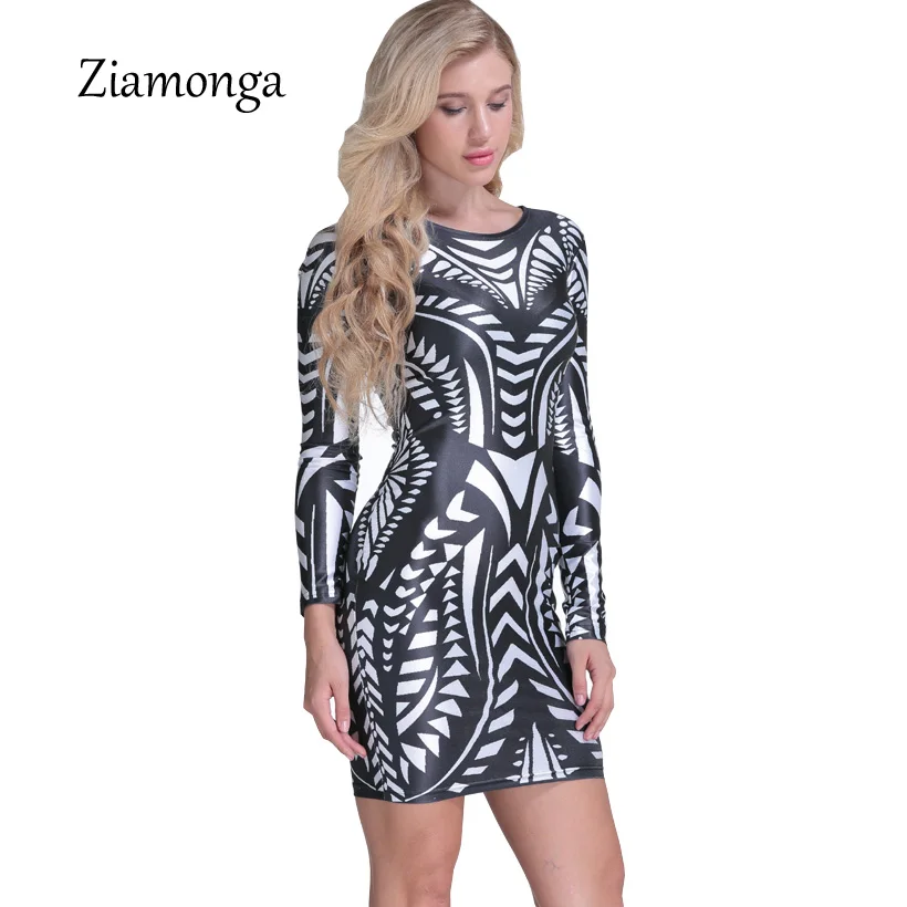 Женское облегающее платье Ziamonga винтажное с геометрическим принтом и длинным